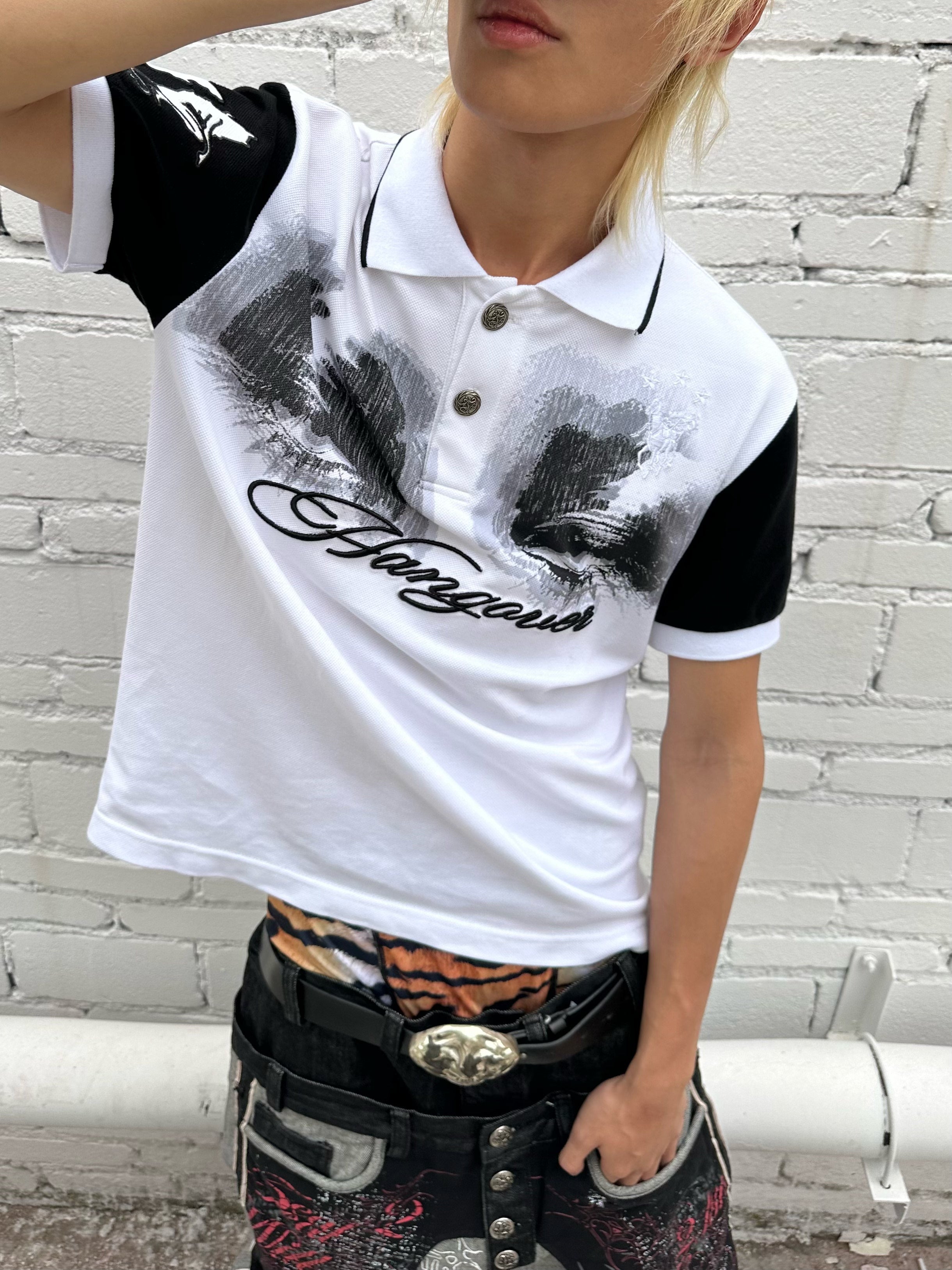 HAS2SONS Polo Collar Front Shoulder Contrasting Tee