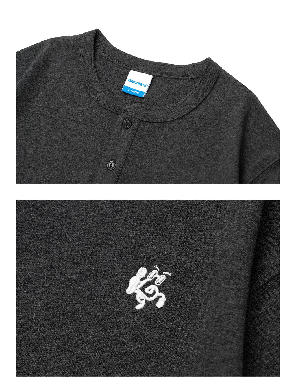 BENT IDEA Embroidery Simple Henry Collar Casual Tee