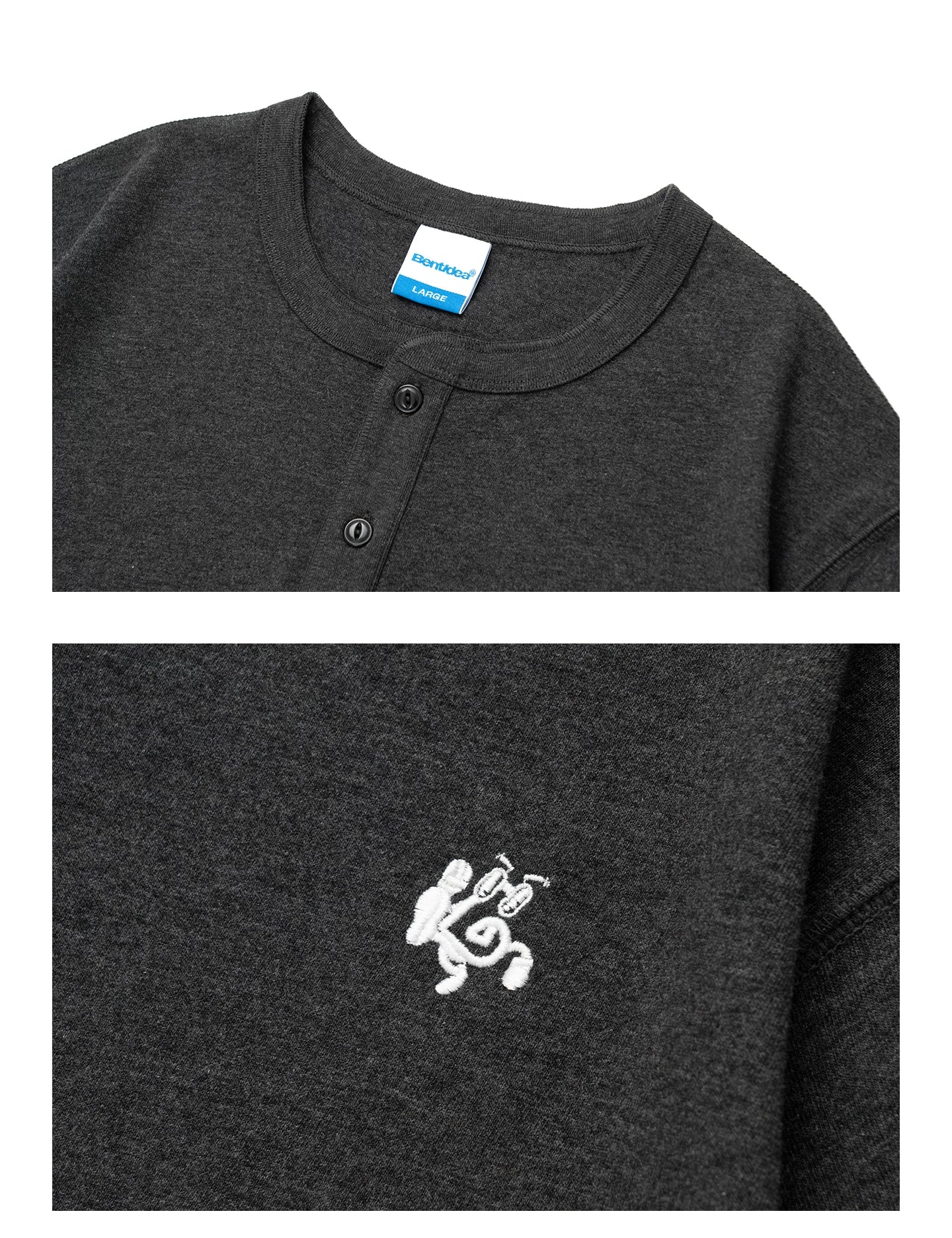 BENT IDEA Embroidery Simple Henry Collar Casual Tee