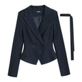 LLROGE Waist Blazer Half-body Leather Skirt Set