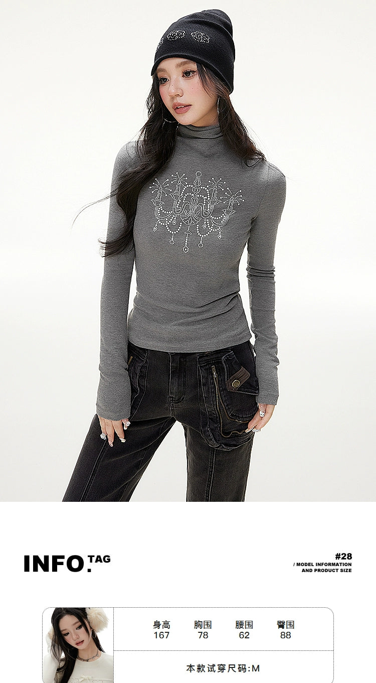 Imone Slim and Thin Hot Bead Turtleneck Knitted Long Sleeves