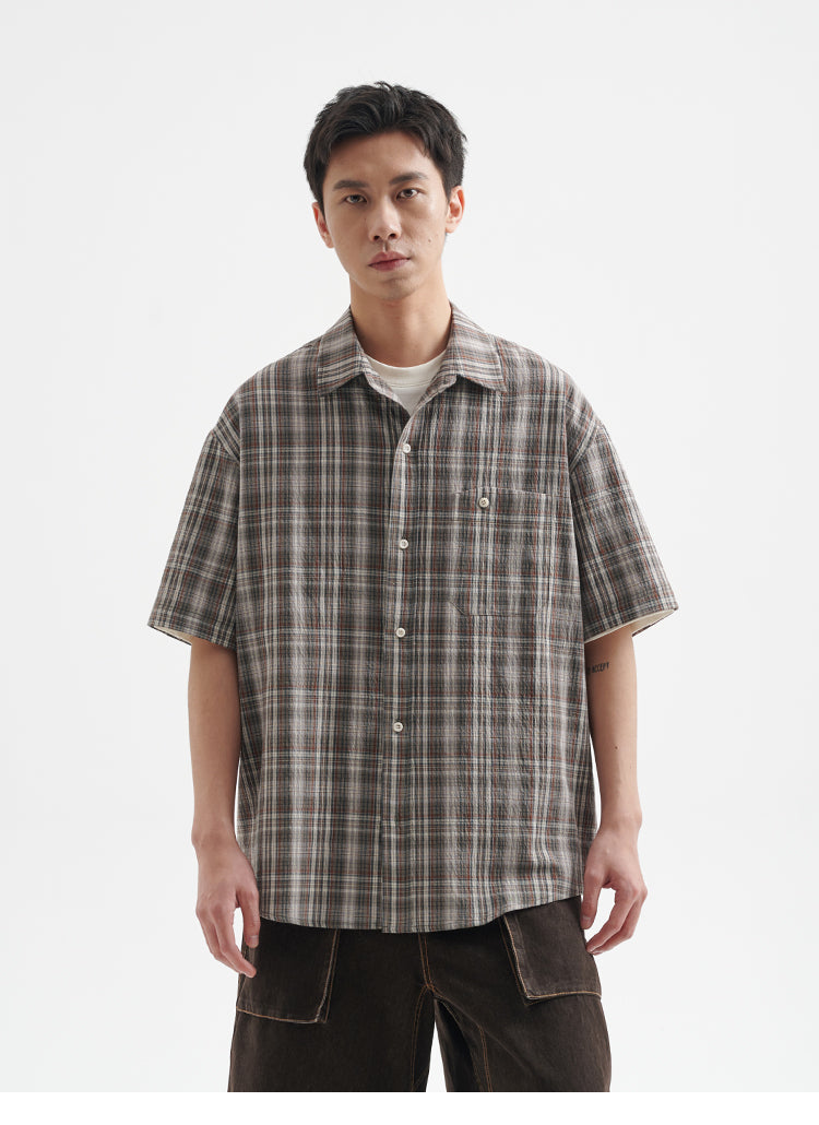 BUTTBILL 25SS Irregular bag plaid short-sleeved shirt