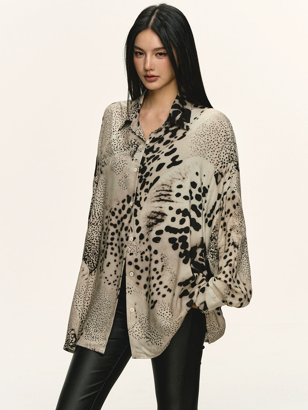 Anna Aneae Leopard Print Long Sleeve Shirt