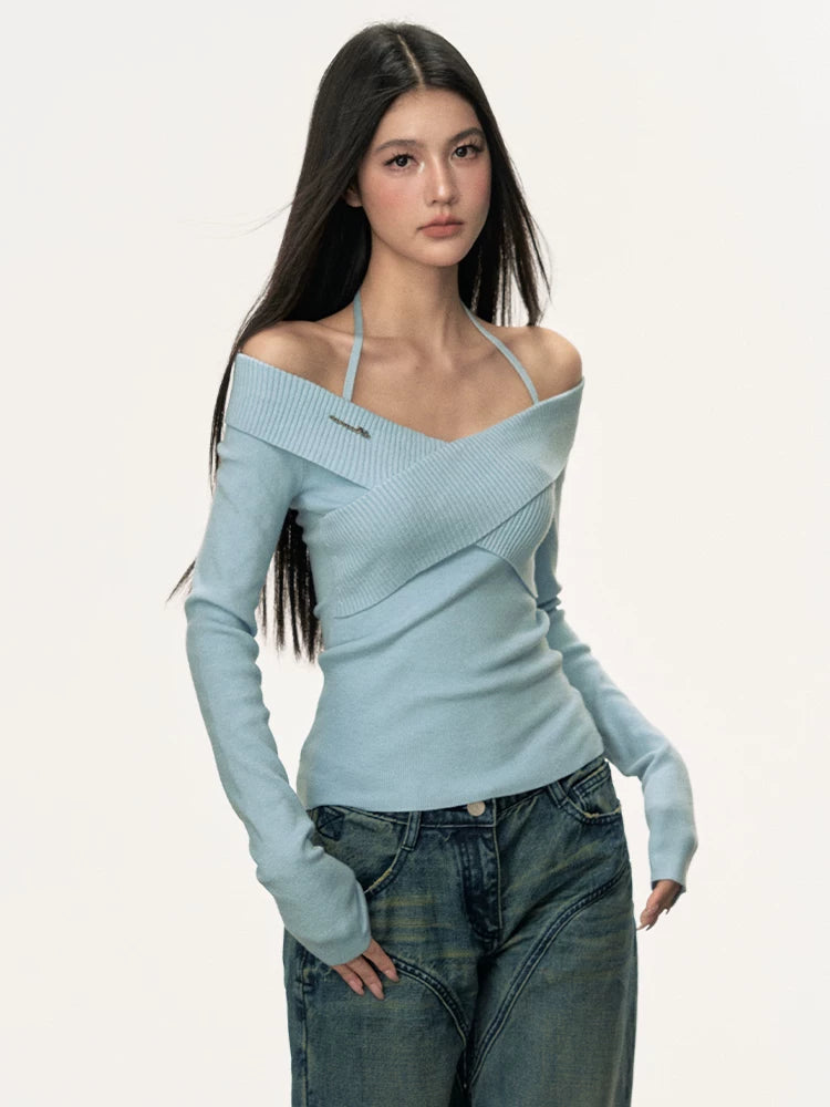 Anna Aneae Cross Off-Shoulder Knit Long Sleeves