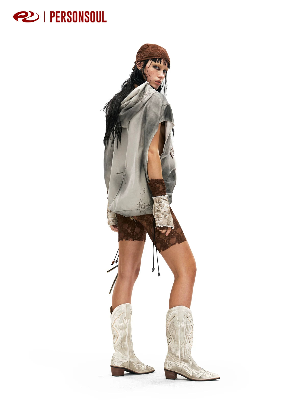 PERSONSOUL Sleeveless Loose Hooded Vest