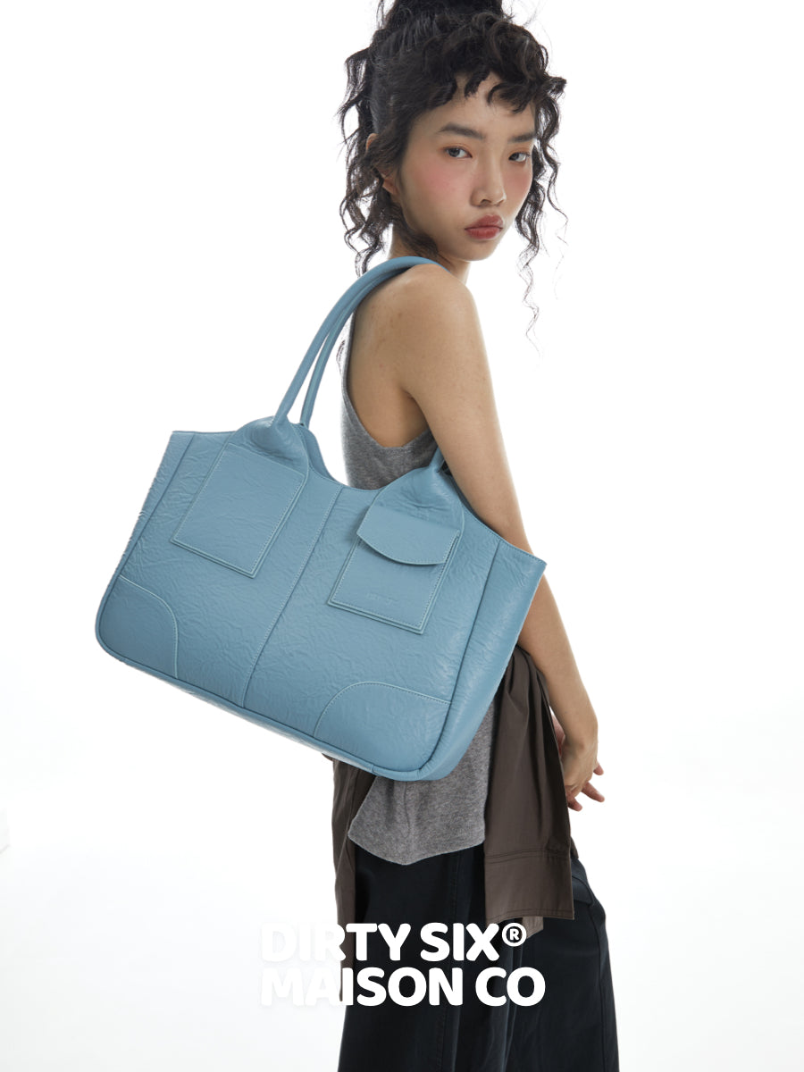 DirtySix Yuri Big Cow Split Leather Tote retro-patterned cowhide large-capacity Bag