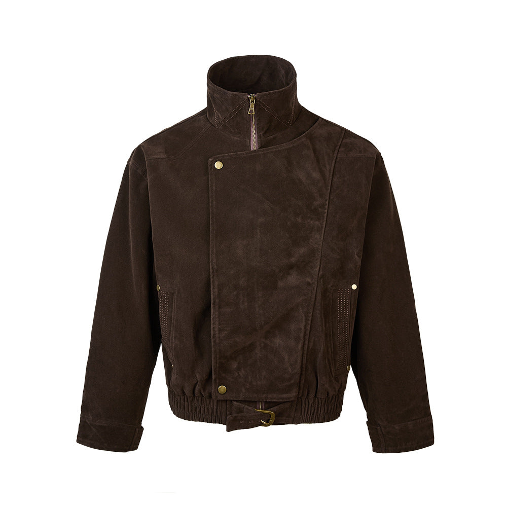 EME Vintage Stand-Up Collar Loose Zipper Short Wide Jacket