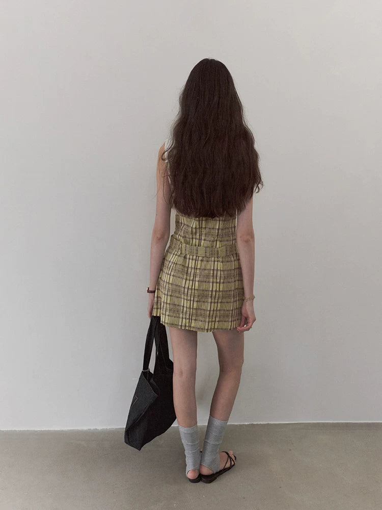 VOOE Vintage Plaid Waist Vest Dress