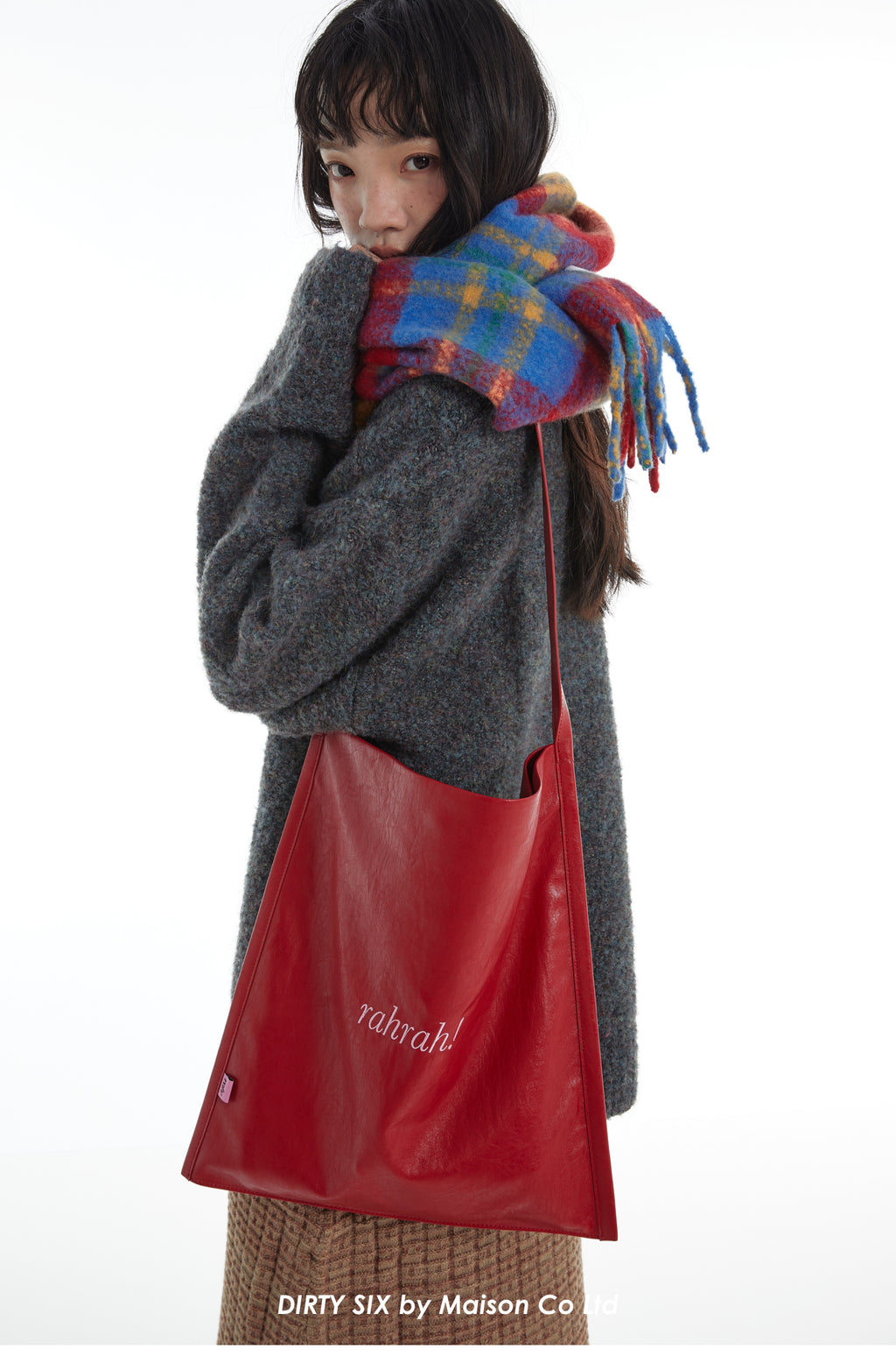 DirtySix "rahrah!" contrasting embroidery large-capacity soft leather tote bag