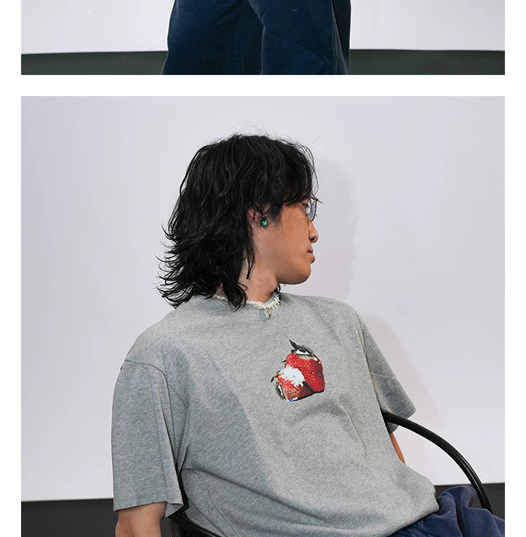 O3PARK Strawberry Print Knitted Tee