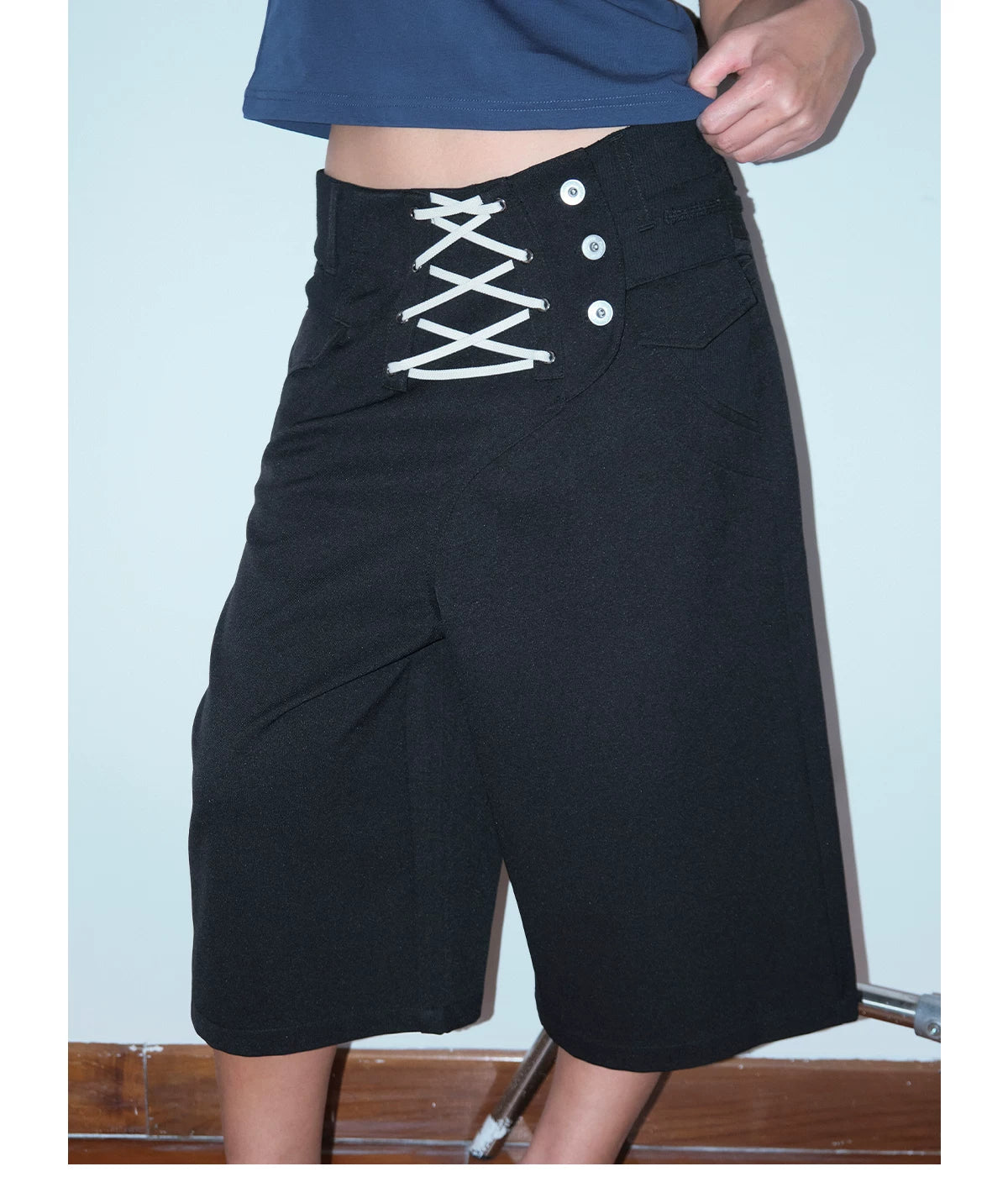 FUNKYFUN Strap Splicing Loose Casual Shorts