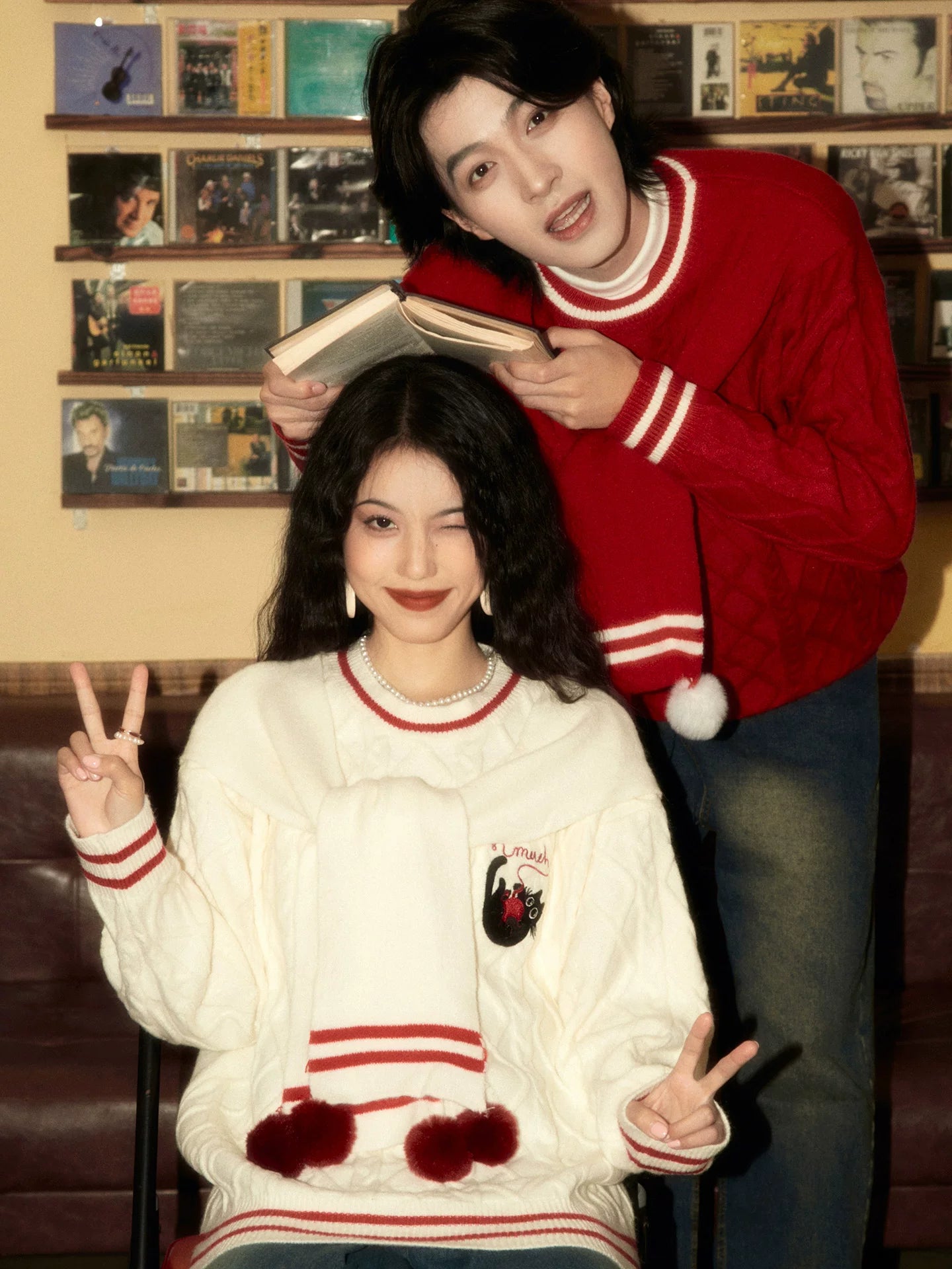 ALOHA Retro Scarf Fake Two-piece Sweater