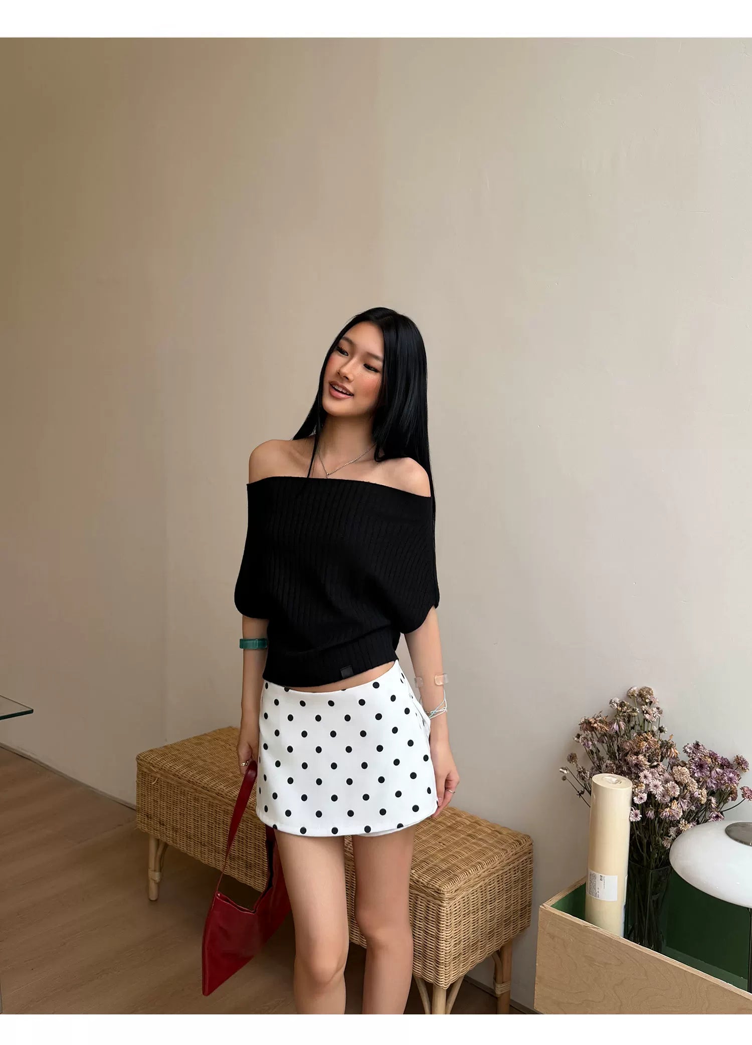 Audwyn Polka Dot Skinny Versatile Skirt