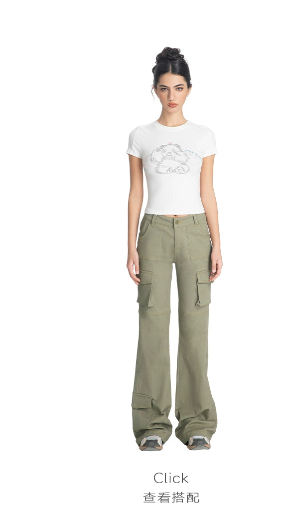 ABMY retro multi-pocket heavy industry micro-pull trousers