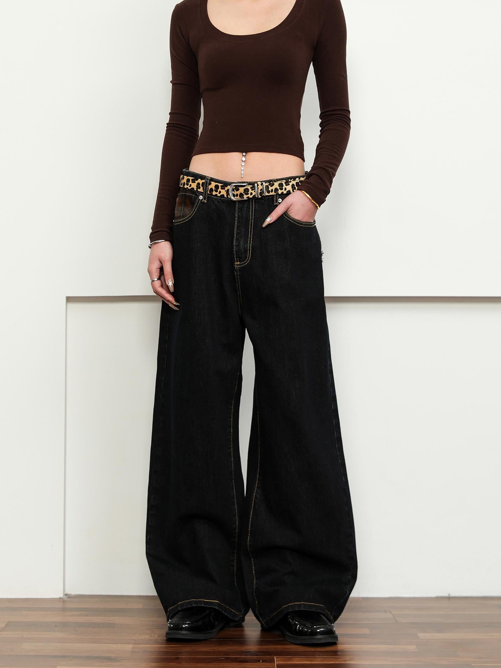 FLYOFF Splicing plaid JAPENESE RAW DENIM jeans