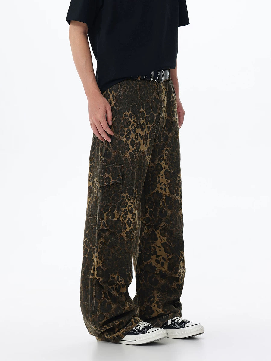 404MOB Retro Leopard Print Wide-leg Cargo Pants
