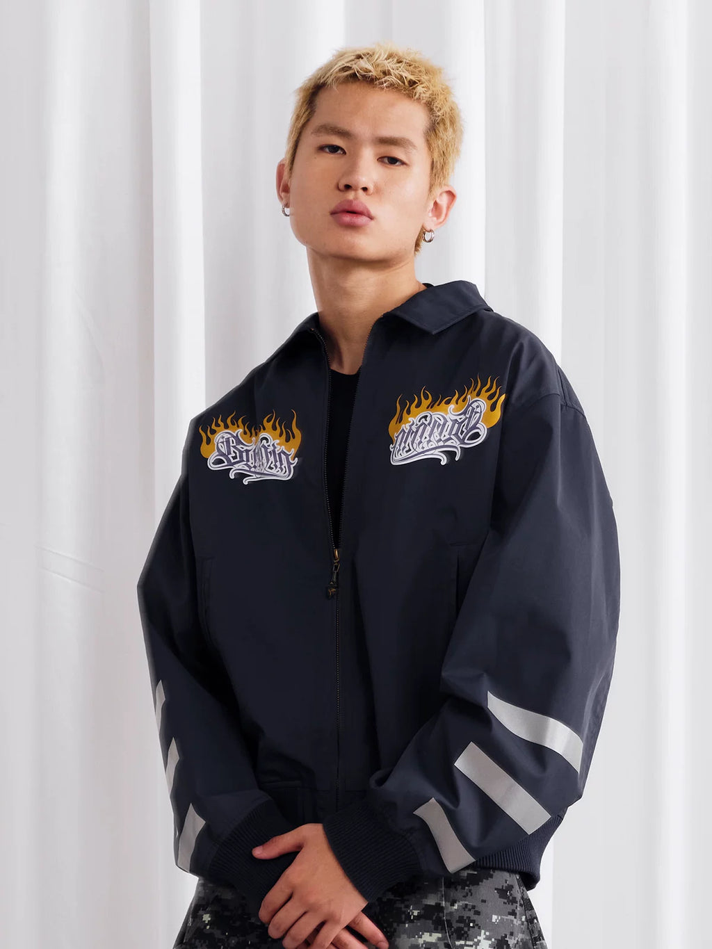BURNIN Reflective Strip Flame Logo Temperament Jacket