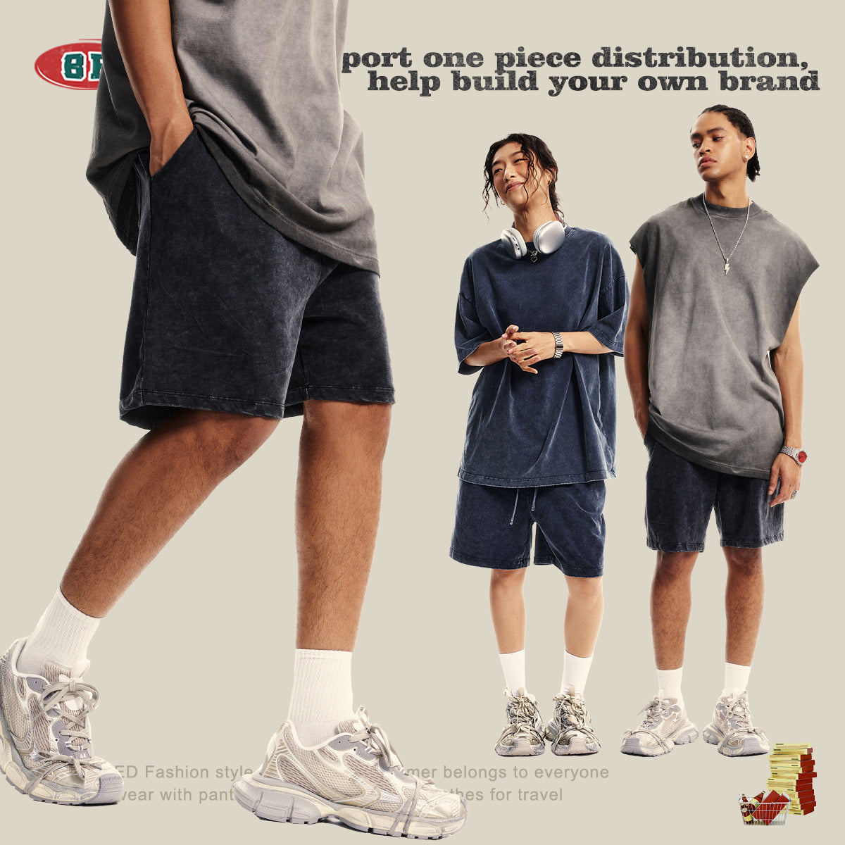 BE Five-point Washed Snowy Shorts