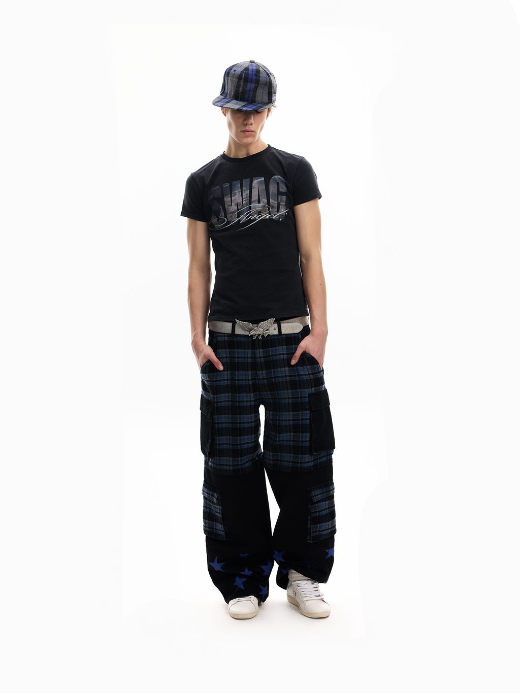 No E Mosen Plaid Multi-pocket Straight Jeans