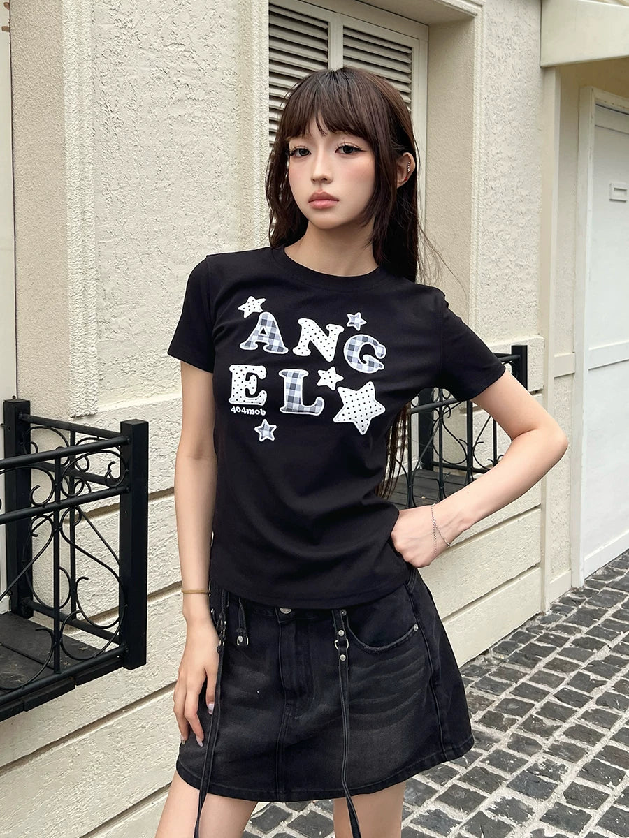 404MOB Letter Mesh Sticker Slim Tee