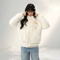 Umoumo Flower Embroidery Knitted Splicing Stand-up Collar Fur Jacket
