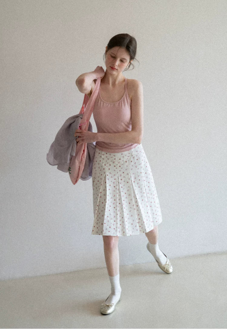 EGGKA High-waisted Retro Floral Pleated Skirt