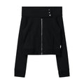 FUNKYFUN One-word Shoulder Zipper Cardigan Sweater