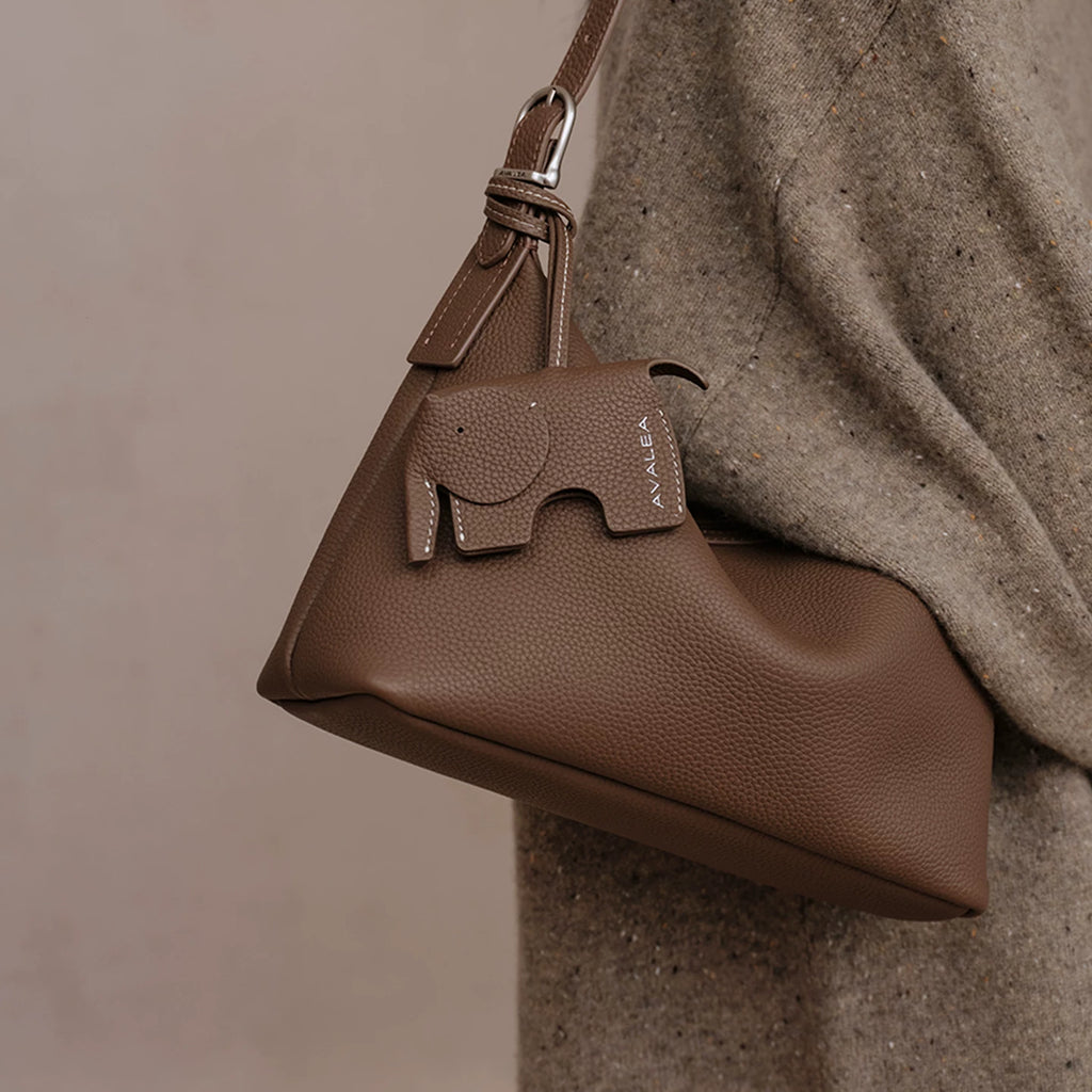 AVALEA Cowhide Baby Elephant Pendant Keychain