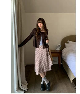 KANO Vintage Chiffon Plaid Irregular Half Skirt