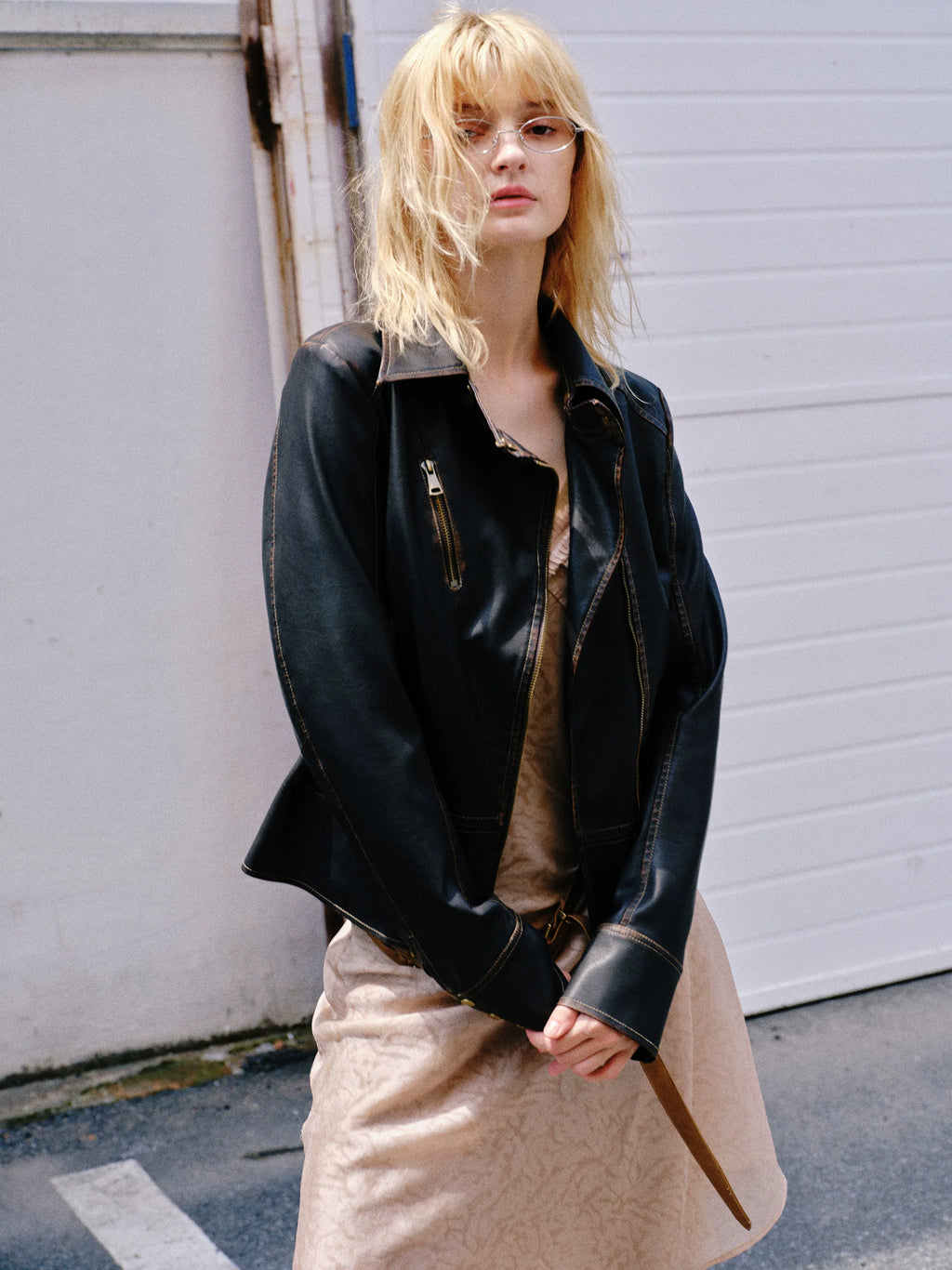 2th Desire Vintage Slim Short Leather Jacket