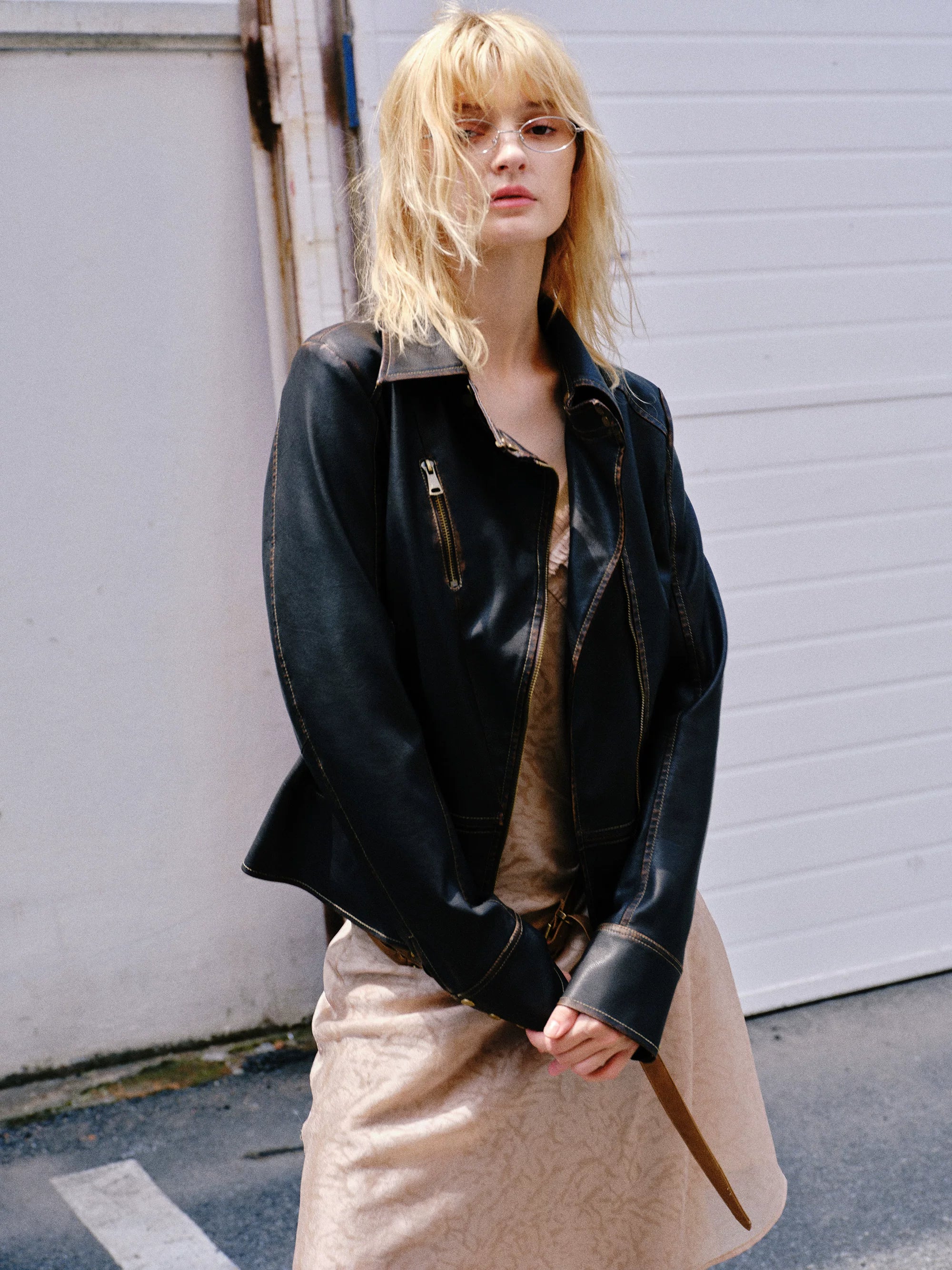2th Desire Vintage Slim Short Leather Jacket