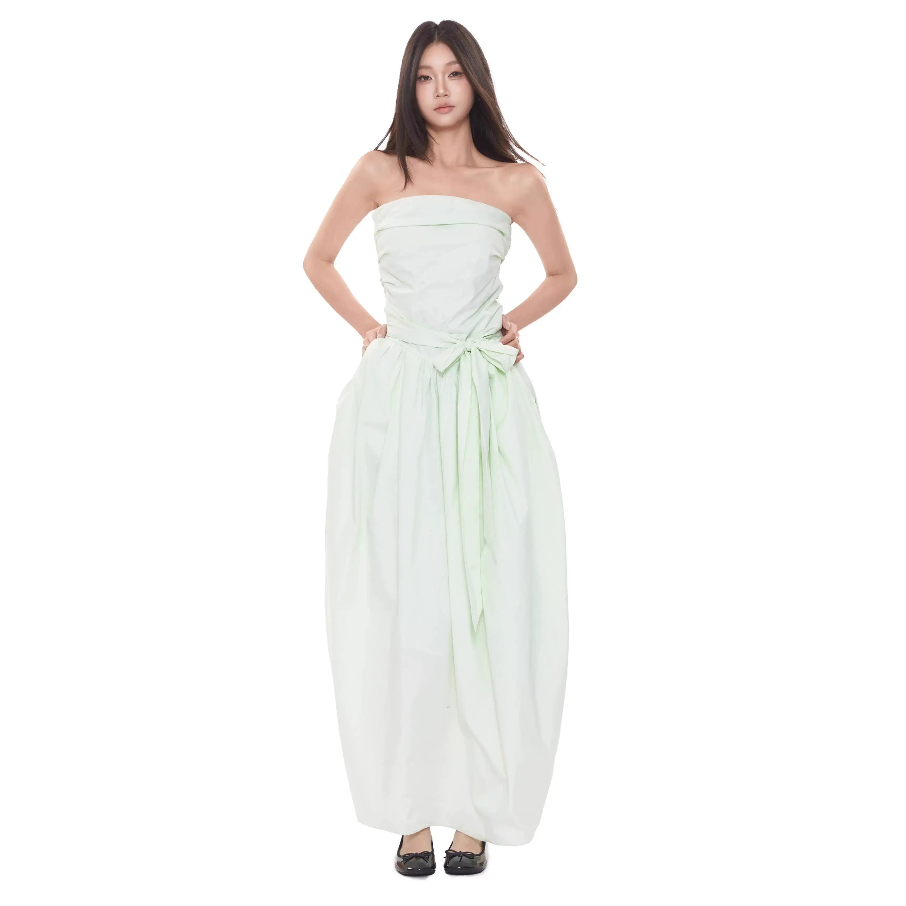 WITHMIN Temperament Thin Strap Waist Tube Top Dress
