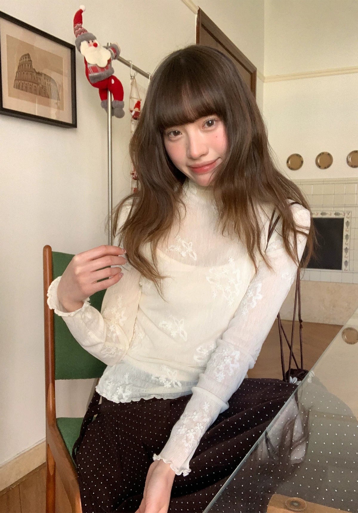 Kano Stretch Jacquard Embroidered Semi-turtleneck Bottoming Shirt