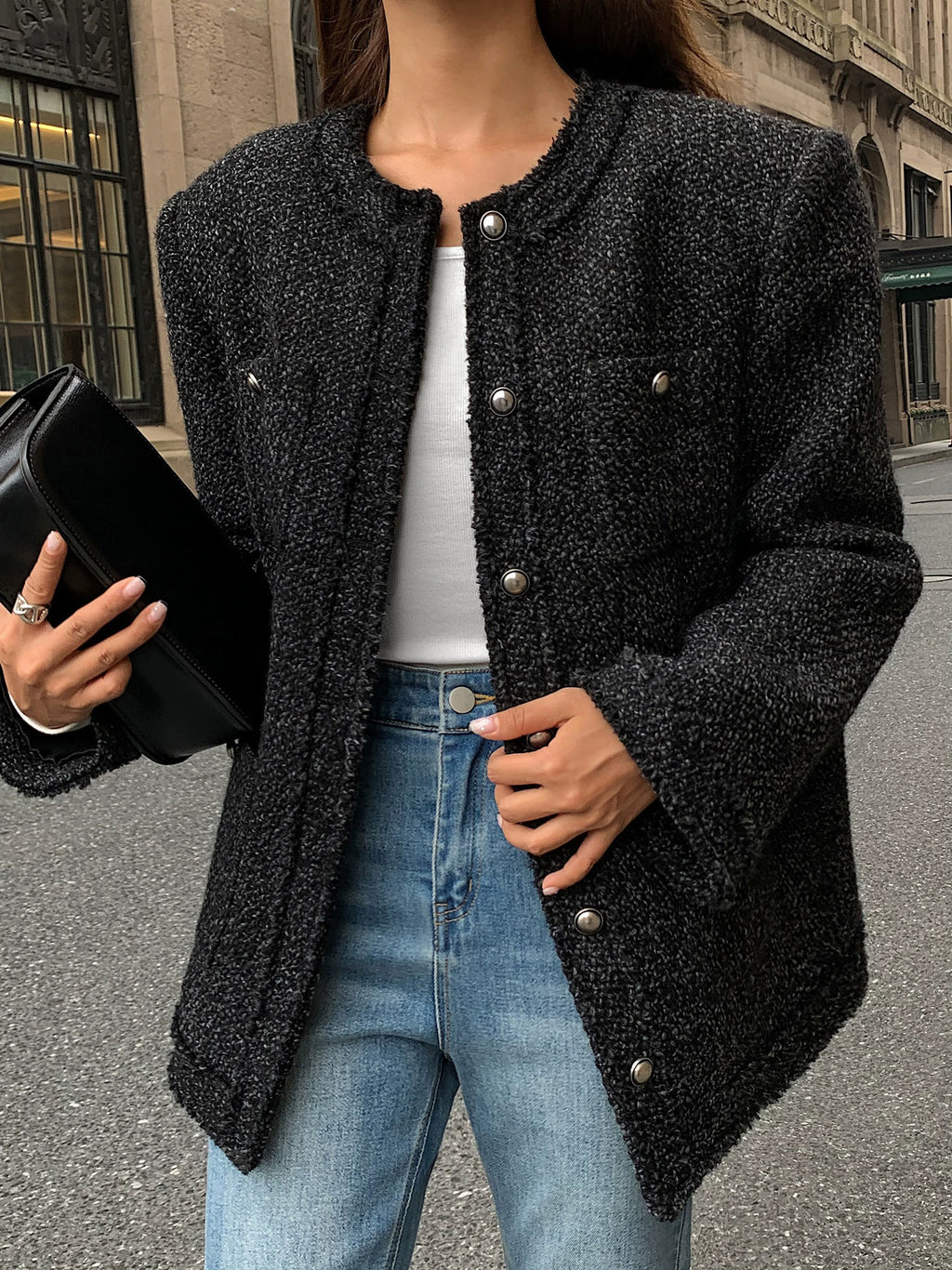 Ousph Crew Neck Temperament Woolen Short Coat