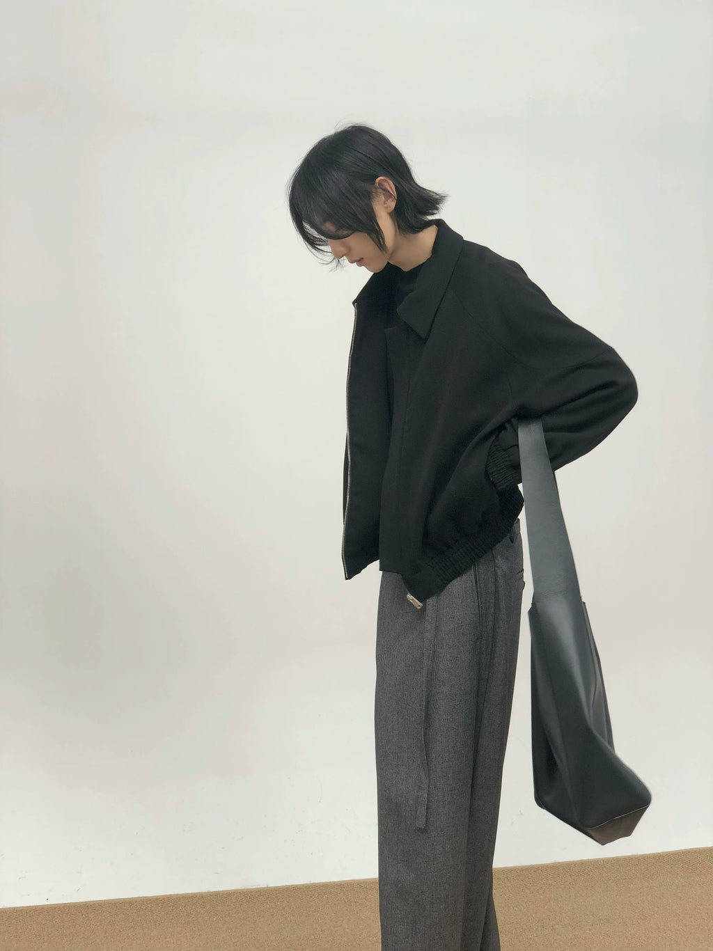 COLN Short Deconstructed Loose Zipper Jacket