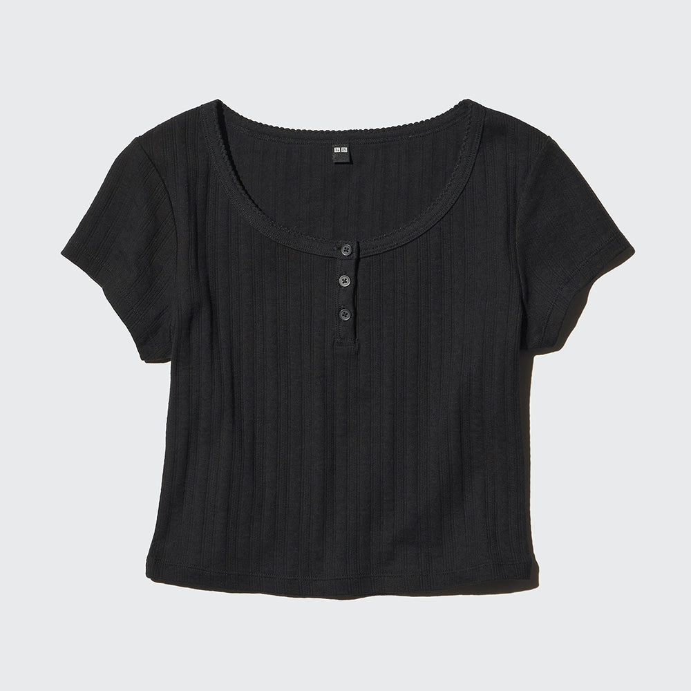 Uniqlo Jacquard Ribbed Henry Collar Tee