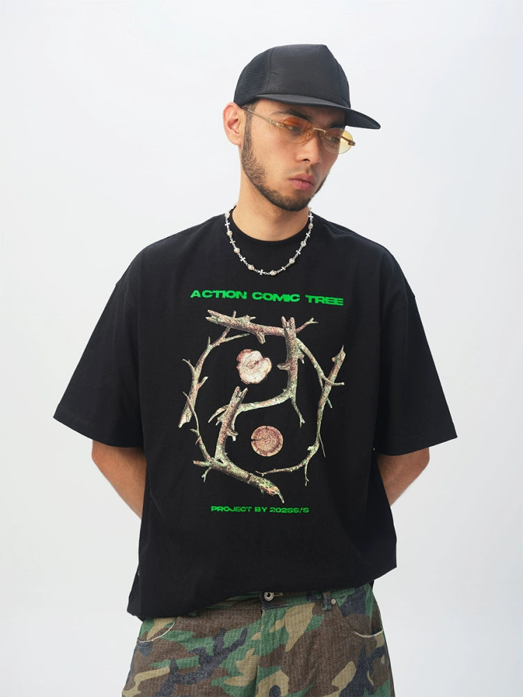 ComicTree Gossip Branch Letter Round Neck Tee