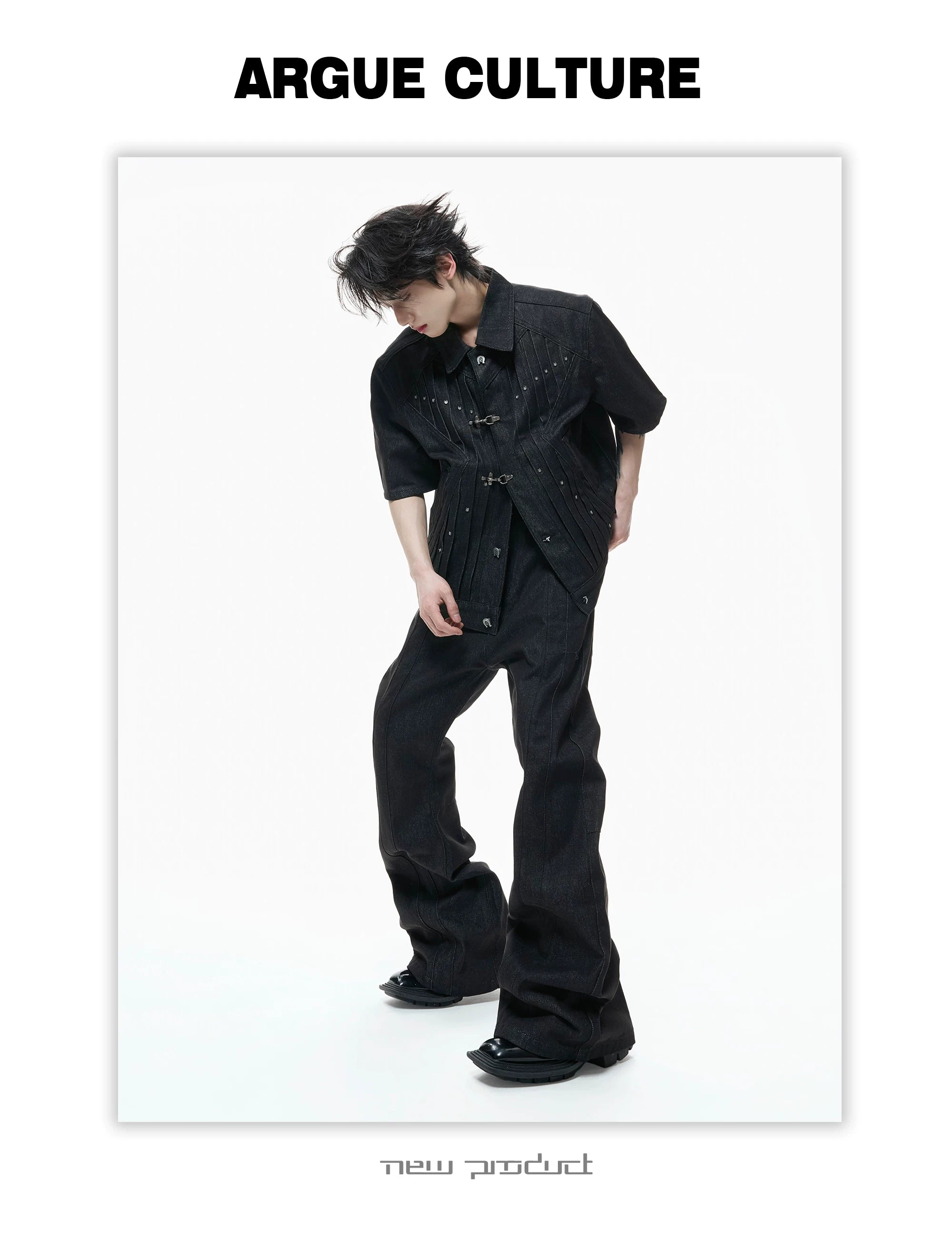 ArguECulturE Pleated Lapel Denim Jacket Micro-pull Jeans Set