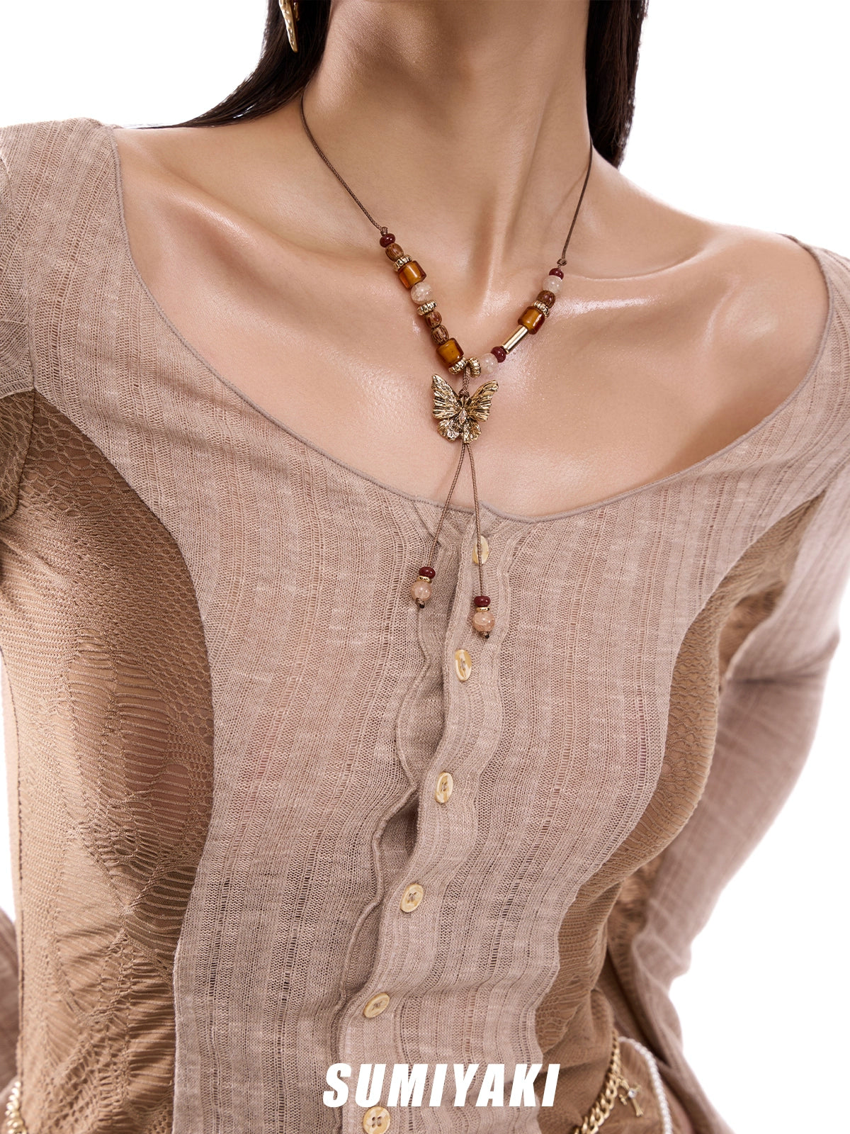 SUMIYAKI Vintage Beaded Butterfly Necklace