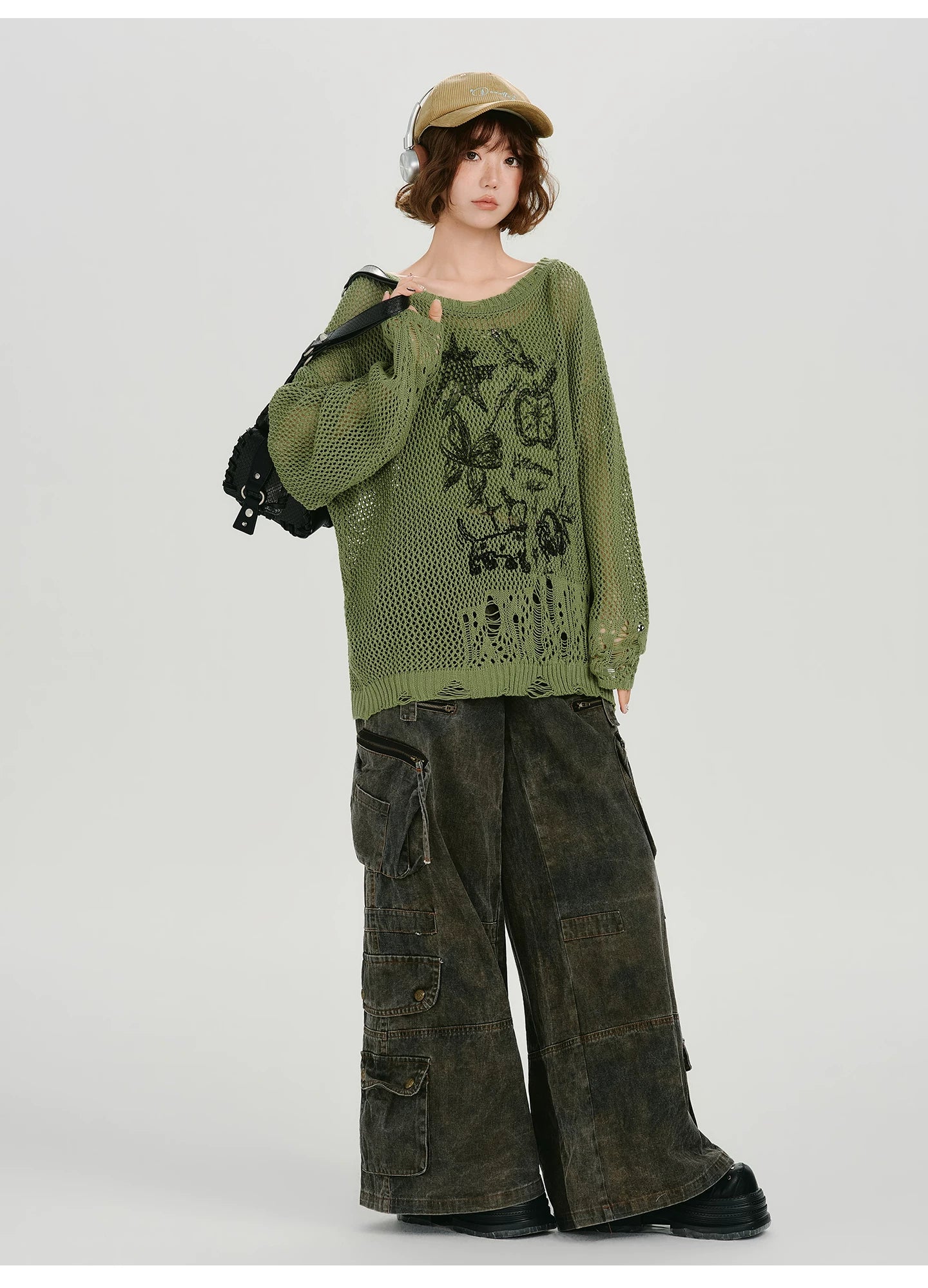 Girlyhalo Vintage Cut-Out Knitted Loose Blouse