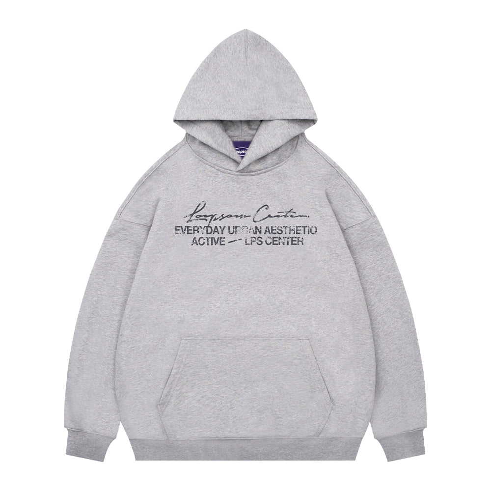 Loopsoon Line Handwritten Mottled Print Hooded Sweater