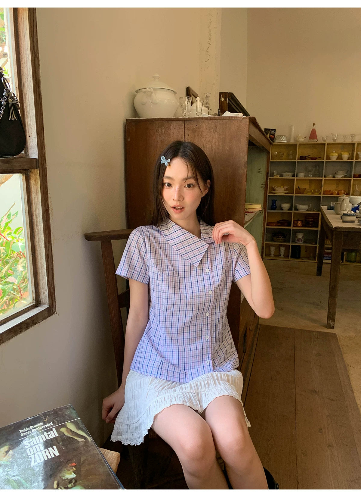 KANO Large Neck Diagonal Plaid Shirt