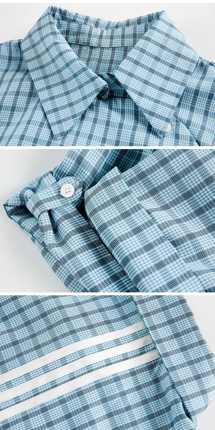 JIKOO Contrasting Checked Waist Shirt