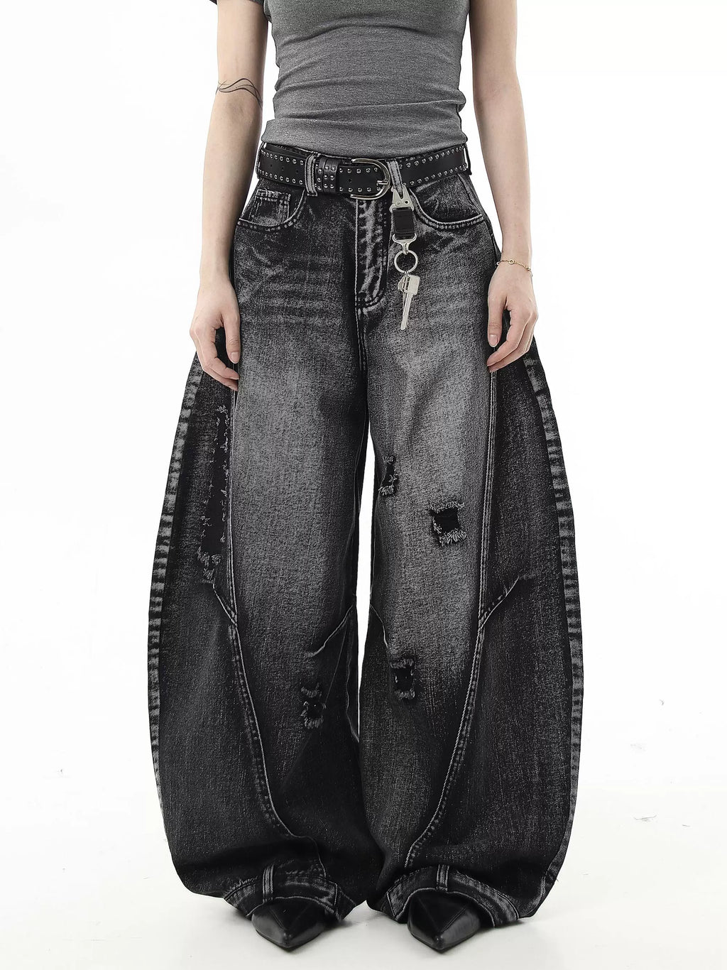 BLACKLISTS Ripped Premium Wide Leg Jeans