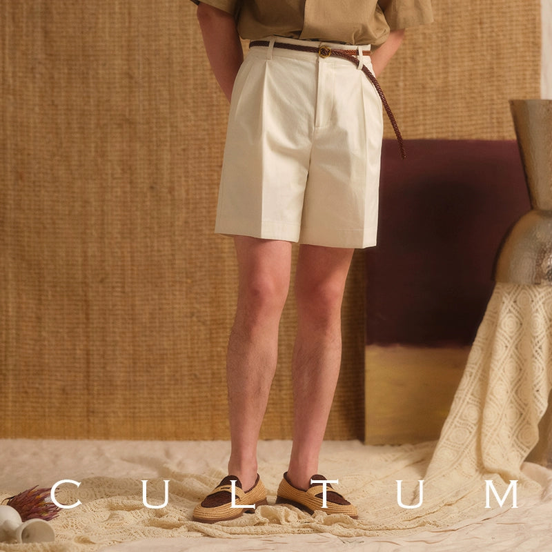 CULTUM Crisp Double-pleated Straight-leg Casual Loose Five-point Pants