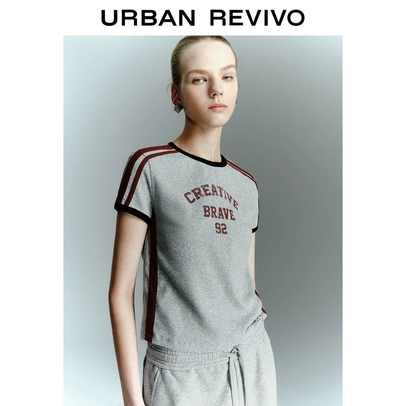 URBAN REVIVO-style Retro Contrasting Color Letter Short-sleeved T-shirt
