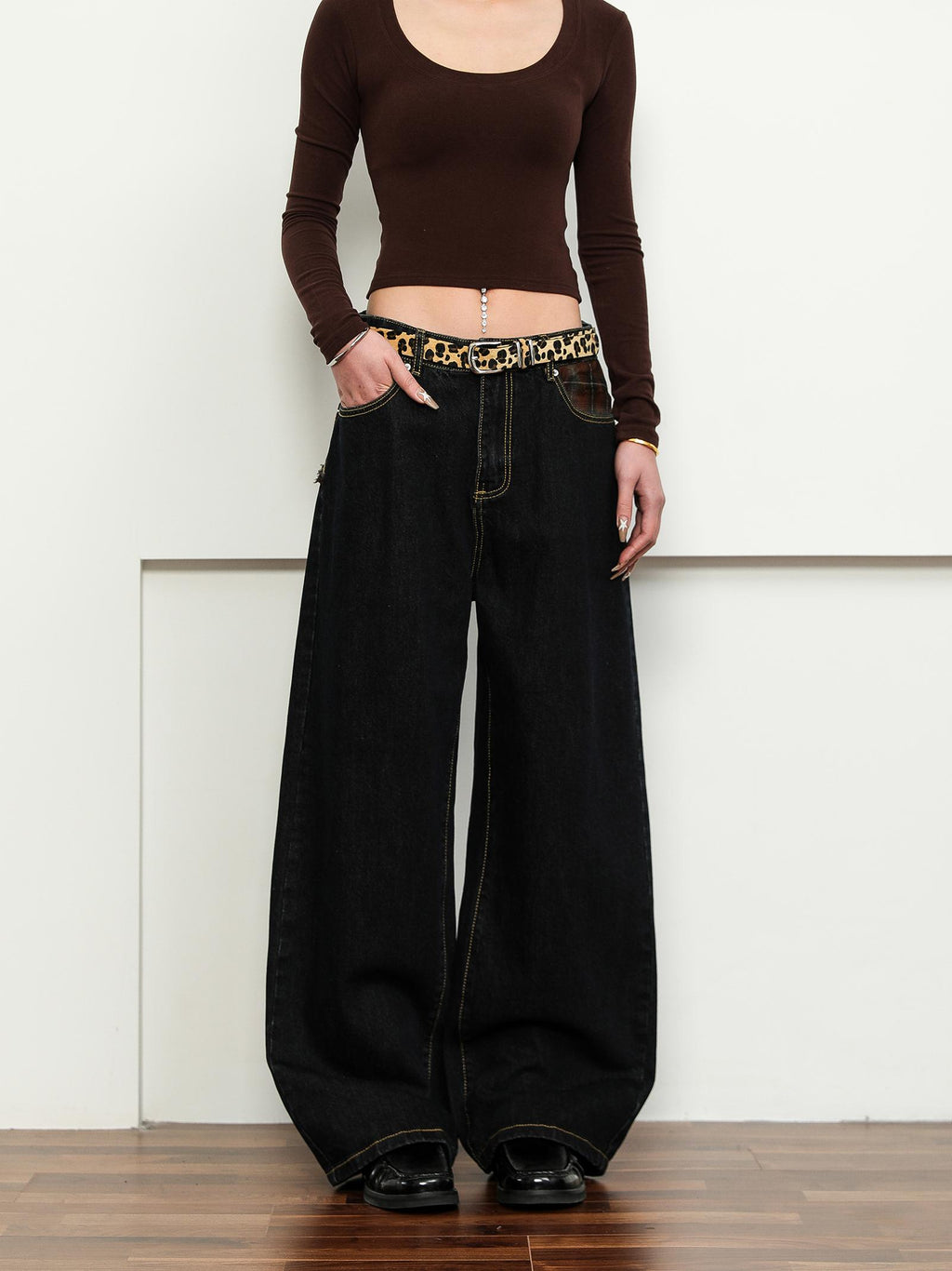 FLYOFF Splicing plaid JAPENESE RAW DENIM jeans