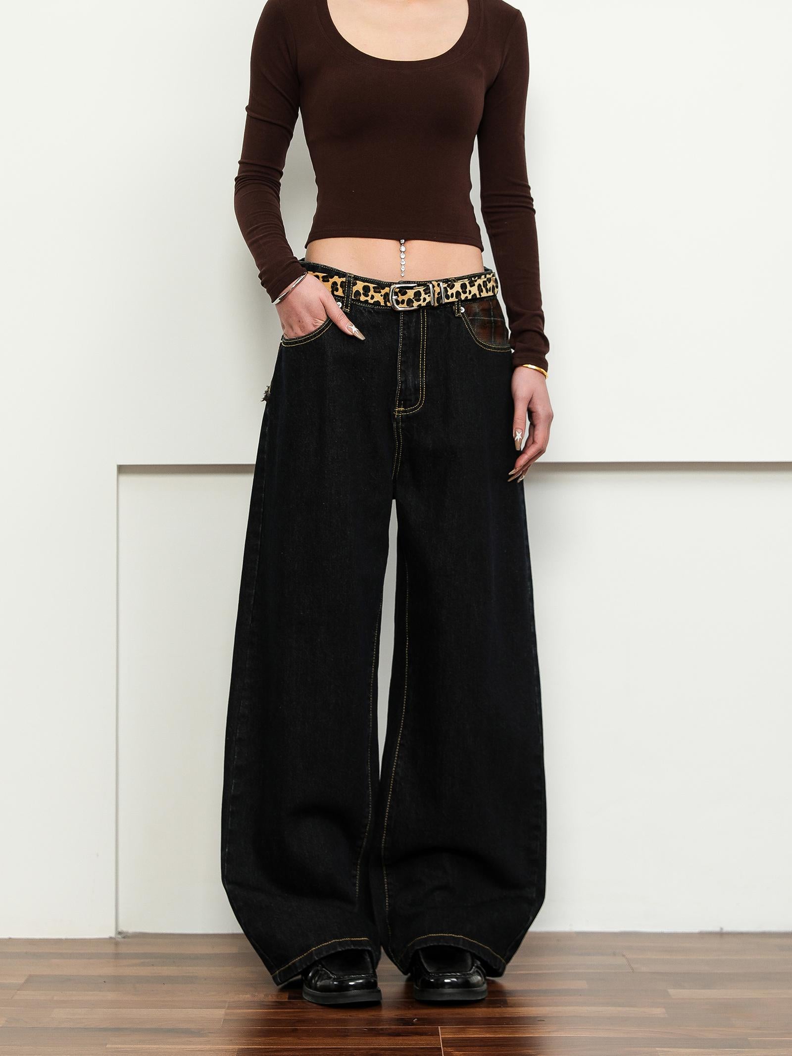 FLYOFF Splicing plaid JAPENESE RAW DENIM jeans