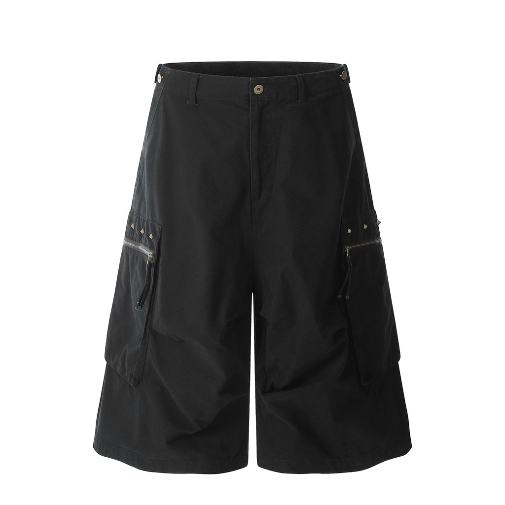 BLACKLISTS Pleated Rivet Multi-pocket Tooling Cropped Pants