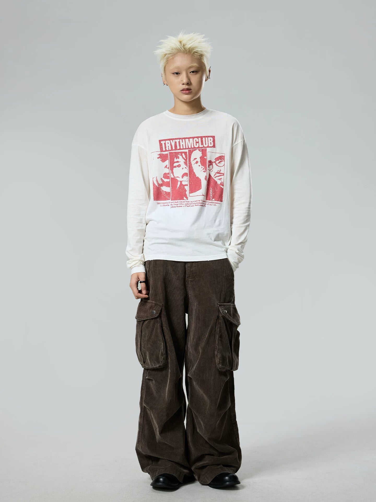 BTSG retro pleated pocket corduroy straight wide-leg pants